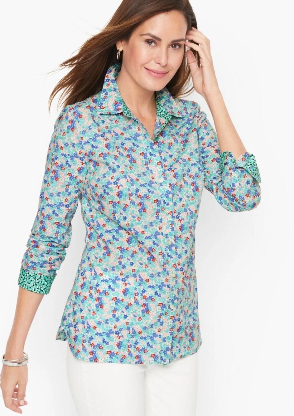 Talbots Plus Ditsy Floral Cotton Button Down Shirt 2X